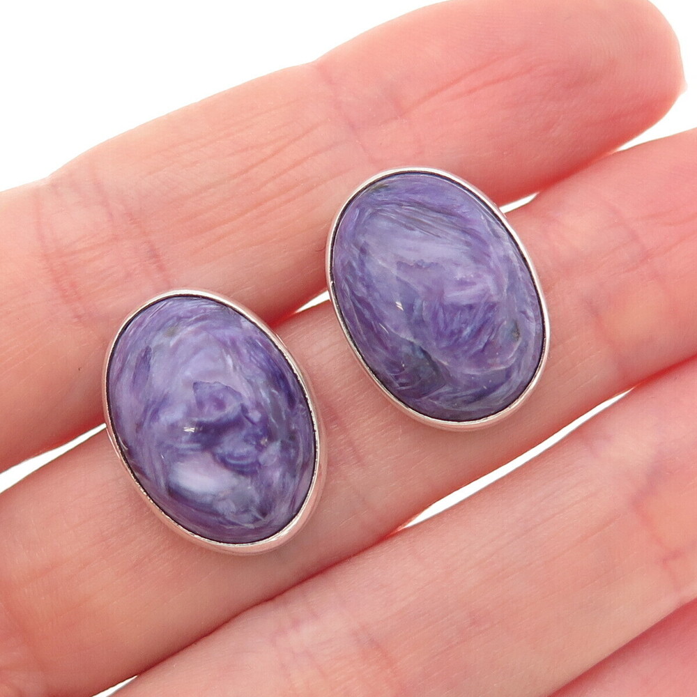 INCA Old Pawn 925 Sterling Silver Vintage Southwestern Charoite Tribal Earrings